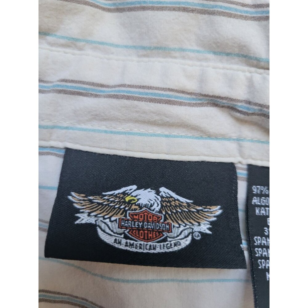 Harley-Davidson White Striped Short Sleeve Pearl Snap Button Down Top Size M - Picture 9 of 12